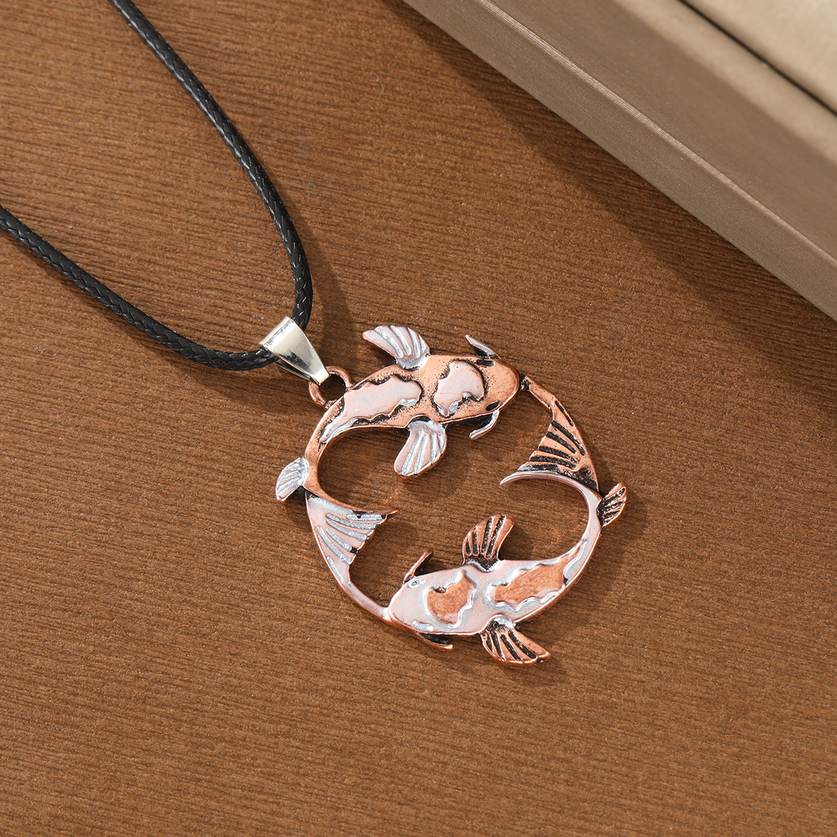 Women's Two-Tone Tai Chi Double Koi Pendant Necklace